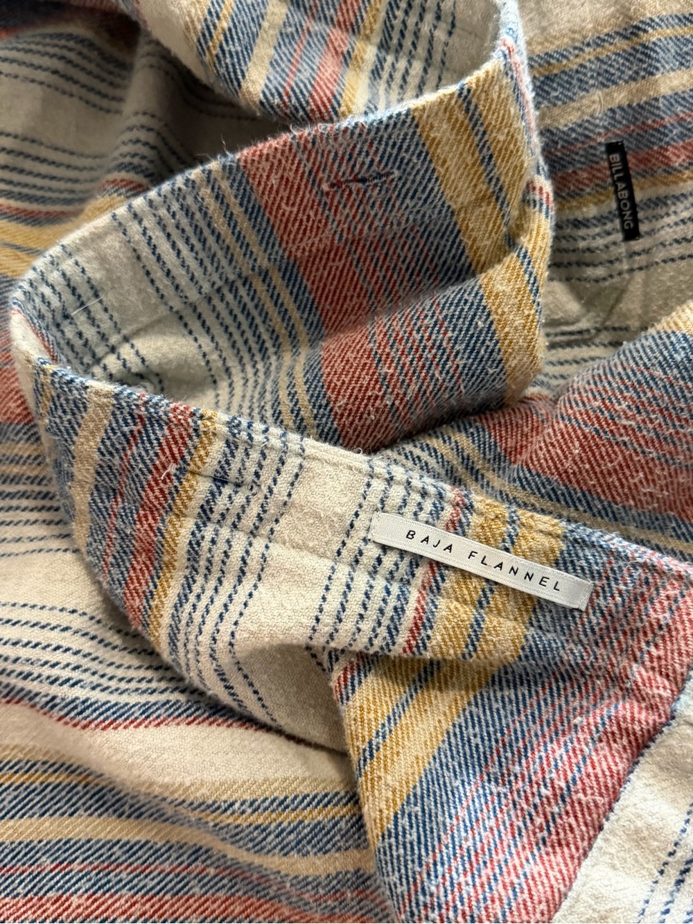Billabong Baja Hooded Flannel Shirt Striped Core Fit Stretch Men’s L Preppy Surf - Picture 11 of 12
